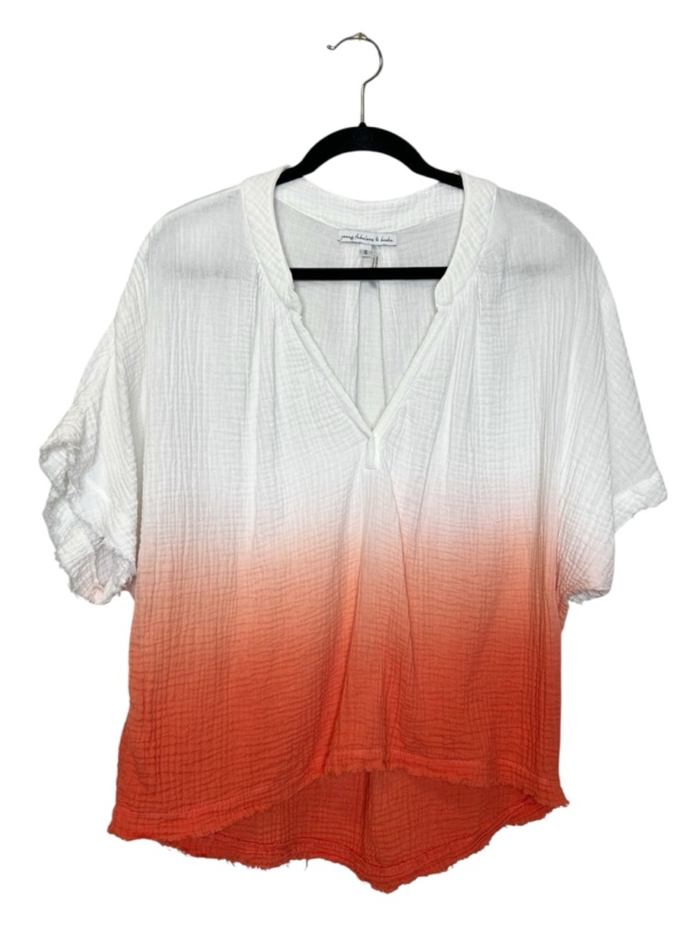 Young Fabulous & Broke 100% Cotton Ombre White and Orange oversized gauze Top S